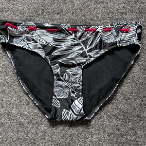 La Vie En Rose Black & White Floral Bikini Bottom with Pink Accent